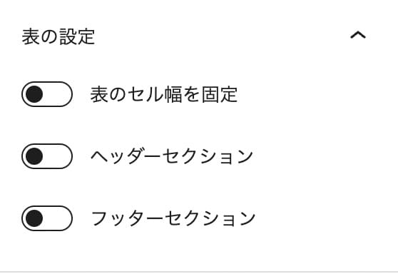 テーブルブロックの表の設定